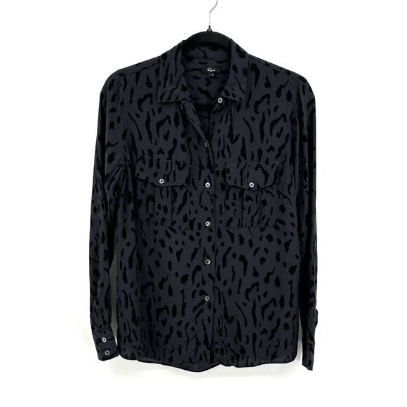 RAILS Womens Rhett Gray Black Cheetah Print Lightweight Button Up Blouse Size XS - Picture 2 of 8
